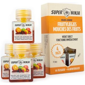 Super Ninja Fruitvliegjes Vanger - 4 Fruitvliegjes vallen - Zeer Effectief en Egologisch Fruitvliegjes Bestrijden - Direct Werkzaam, Milieu vriendelijke & Veilige Fruitvliegjesval