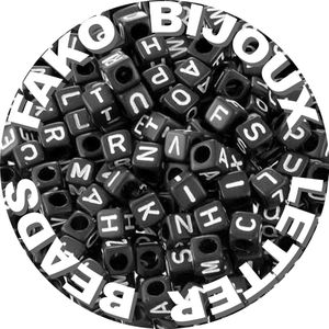 Fako Bijoux® - Letterkralen Vierkant - Letter Beads - Alfabet Kralen - Sieraden Maken - 6mm - 500 Stuks - Zwart/Wit