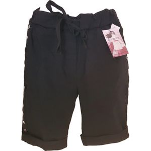 Dames korte broek met aantrekkoord en sierknopen aan zijkant zwart One size 38/44