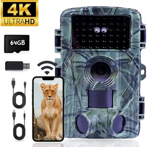 CoolFule Wildcamera Pro met Nachtzicht Voor Buiten - 4K - Incl 64GB SD kaart en USB-Reader Cadeau