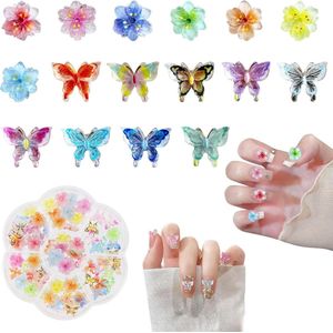 Nail Charms 50 Pieces 3D Flowers + 50 Pieces 3D Butterfly - Zomer Nail Decoration Set - Butterfly/Flowers Nail Art