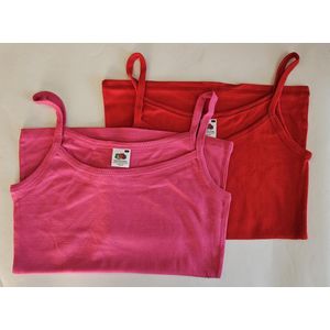 2 pack Fruit of the Loom - Lady-Fit - Spaghettitops – Fuchsia en Rood – Maat L
