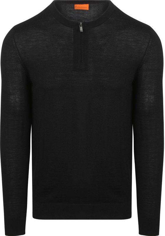 Suitable - Crew Zip - Merino - Zwart - Pullover - Schipperstrui met Rits
