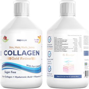 Swedish Nutra - Vloeibare Goud Retinol Collageen - 500ml - Collagen- met Hyaluronzuur en Vitamine C- Anti aging -Anti Rimpel - Fijne lijntjes - Huid Haar Nagels-Jeugdige huid-100% natuurlijk-