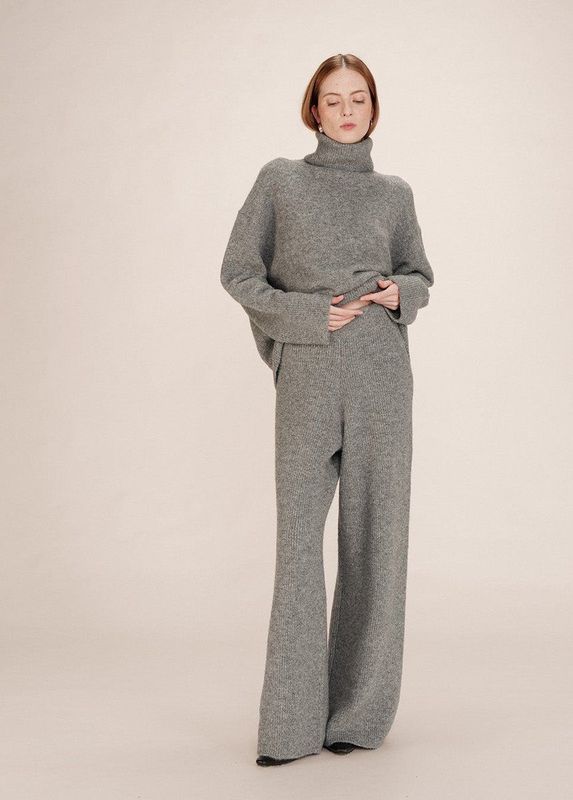 Grace & Mila - TAXTON - Broek - Grijs - Hoge Elastische Tailleband - Wijde Pijpen