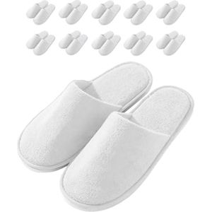 Comfortabele Wegwerp Pantoffels voor Thuis en Spa - Zachte Katoenen Fluwelen Slof met Gesloten Teen, Wit, X-Large
