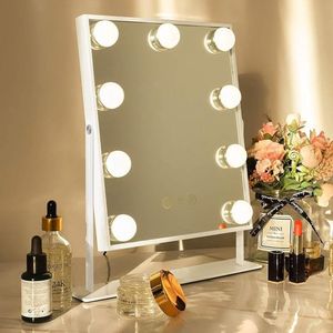 Hansong Specchio da Trucco con Luci luce Hollywood Specchio con a 3 colori e 9 lampadine a LED dimmerabili Specchio Hollywood da Tavolo Touch Screen Regolabile a 360 Gradi