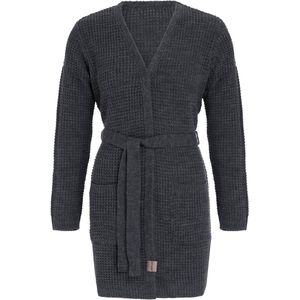 Knit Factory Robin Gebreide Dames Vest - Grof gebreide cardigan - Donkergrijs Damesvest - Middellang vest reikend tot boven de knie - Antraciet - 36/38 - Met steekzakken