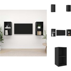 vidaXL TV-meubelset - 2 stuks - spaanplaat - 37x37x72 cm - hoogglans zwart - Kast