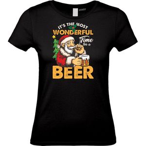 Dames t-shirt Wonderfull Time For A Beer | Foute Kersttrui Dames Heren | Kerstcadeau | Kerstpakket | Zwart (Dames) | maat XXL