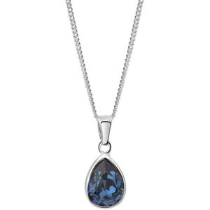 Lucardi Dames Ketting met blauwe kristal - Echt Zilver - Ketting - Cadeau - 42 cm - Zilverkleurig