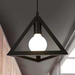 Goeco hanglamp - 22*25cm - Medium - E27 - Lijnlengte 1m - driedimensionale driehoek - zwarte - metalen - geometrische hanglamp - voor woonkamer en keuken - geen lamp