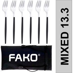 Fako Bijoux® - Gebaksvork / Dessertvork Smal - 13cm - Zilver/Zwart - 6 Stuks