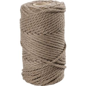 Macramé koord, L: 55 m, d 4 mm, lichtbruin, 330 gr/ 1 rol