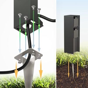 Tuincontactdoos zuil POMI met grondspies voor buiten IP44 2-voudig zwart hoekig 23cm - waterdicht - energiezuinig