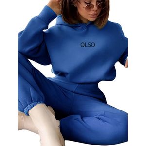 Nivard Joggingpak Dames - Huispak - Trainingspak - Volwassenen - Capuchon - Jogging Pak - Joggingbroeken - Broek - Hoodie - Blauw - Maat S