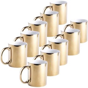 10x Gouden koffiebekers/theemokken keramisch 350 ml - Servies - Bekers/mokken