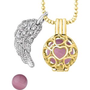 Quiges Engelenroeper 12mm Bolhouder met Ketting 70cm en Bolletje - Dames - Goudkleurig Hartjes - EBS12253