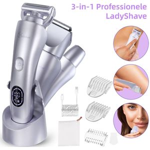 Hatteker 3-in-1 Ladyshave voor Vrouwen – Dames Scheerapparaat – Epileerapparaat – Trimmer voor Benen, Bikinilijn en Oksels – Epilator – Waterdicht IPX7 – Paarse