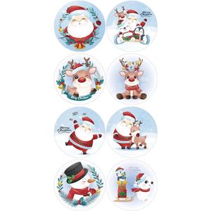 40 Kerst Stickers / Merry Christmas - 5 Stuks per motief - Rendier Kerstman Sneeuwpop Diertjes - Blauw Wit Rood Groen - Doorsnede 2,5 cm - Nummer 1
