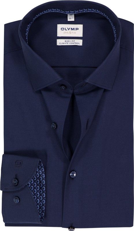 OLYMP - 24/7 Level 5 - Overhemd - Marine Blauw - Strijkvriendelijk