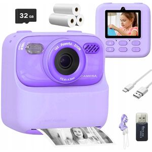 Kids Print Camera - Digitale Camera - Paars - 32 GB Geheugen - 2,4 Inch Scherm - 1080P