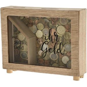 Houten spaarpot met glas 15 cm - Houten noodbox spaarpotten - Cadeau idee