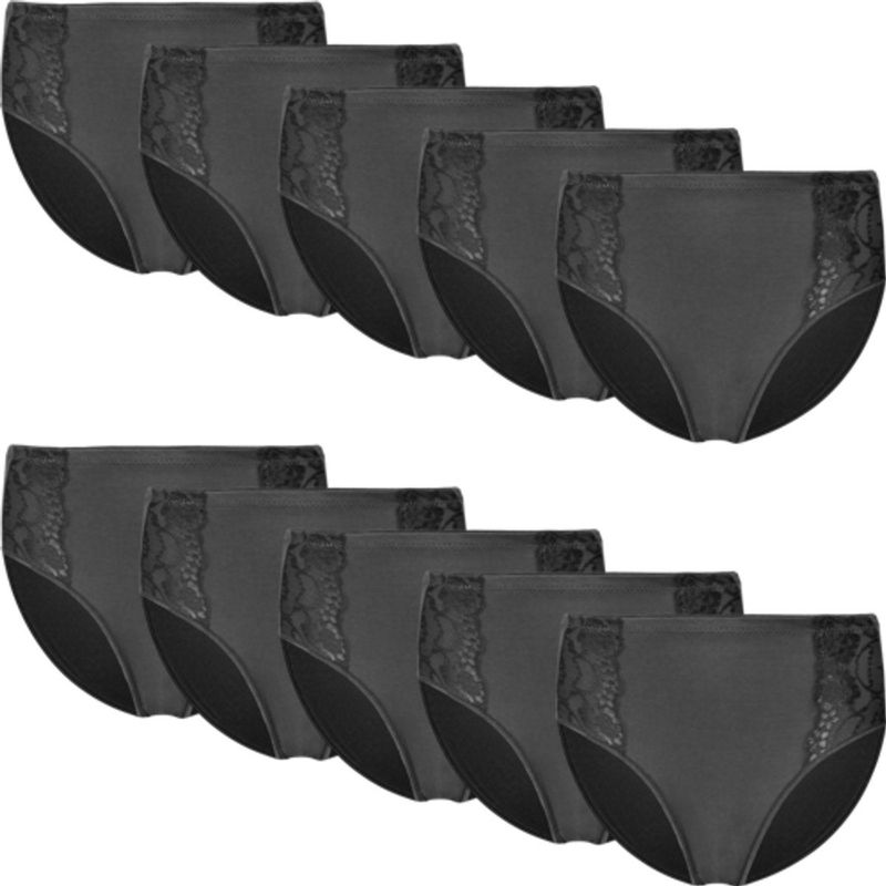 Fine Woman - 9039 - Dames Slip - Zwart - 9-pak - Elastisch Katoen