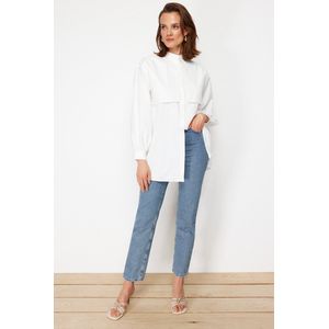 Trendyol Crèmekleurig Katoenen Geweven Overhemd Tctss23Tg00030