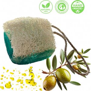 De Vitamineshop - Zeep - Natuurlijke Hamam Zeep Blok met Luffa & Koord – 100% Natuurlijke & Handgemaakte Loofah Scrubzeep - Handzeep - Douchezeep - Cadeau - 175 gr