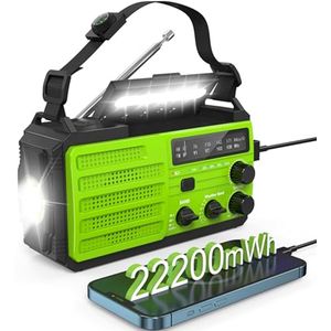 Noodweeradio met Zonne-oplader en USB, 6000 mAh Capaciteit, Handslinger en SOS Alarm