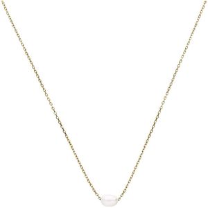 Lucardi Dames 14 karaat geelgouden ketting met parel - Ketting - 14 Karaat Goud - Goud - 45 cm