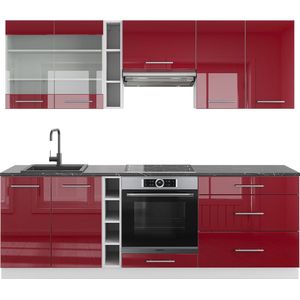 Vicco Fame-Line Complete keukeneenheid – 235 cm , WB Antraciet Bordeaux hoogglans/wit , WB Antraciet