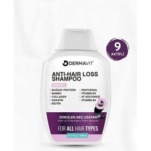 Dermavit Shampoo - Collageen en Keratine Anti-Haaruitval Snelle Haargroei Voller Volume Herstellende Voedende Shampoo 9 Actief - Tarwe-eiwit - Vitamine E B3 & B5 - Biotine - Panthenol - Paardenkastanje - Alle haartypen - 300 ml
