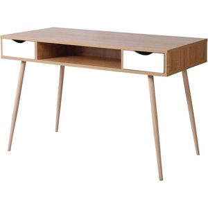 Bureau met 2 Laden en Open Vak - Licht Eiken Werktafel voor Laptop en PC