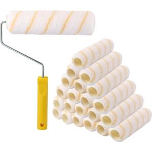 24 stuks verfrollers met gele draad 23 cm - professionele schilderrol met rubberen handgrepen - renovatie en schilderwerkzaamheden - schilderbenodigdheden