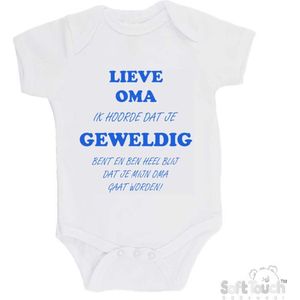 100% katoenen Romper ""Lieve oma ik hoorde dat je geweldig bent en ben heel blij dat je mijn oma gaat worden!"" Jongens Katoen Wit/blauw Maat 56/62