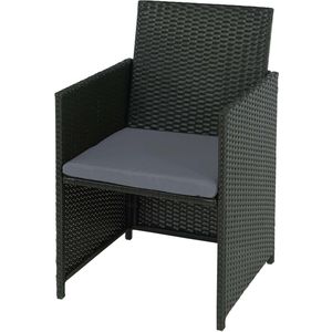 Poly-rattan tuinstoel MCW-K35, rieten stoel, balkonstoel ~ zwart, kussens lichtgrijs