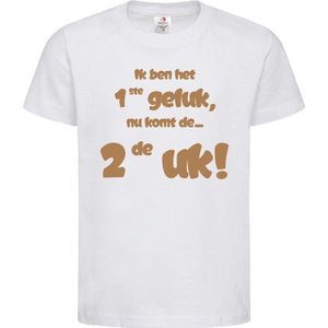 Shirt Aankondiging zwangerschap Ik ben het 1ste geluk, nu komt de ... 2de uk! | korte mouw | wit/cappuccino | maat 122/128 zwangerschap aankondiging bekendmaking Baby big sis bro sister brother Grote Zus Broer