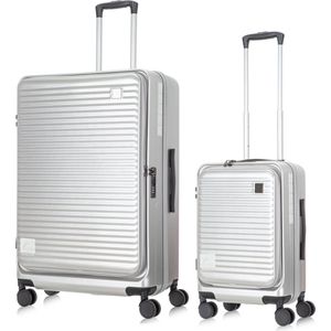 Praag Reiskofferset 2-delig - 39L & 93L - Handbagage en Ruimbagage - Laptopvak & Uitbreidbare Opbergruimte - TSA Slot & 360° Wielen - Ideaal Voor Korte en Lange Vakanties - Zilver