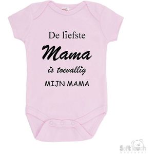 100% katoenen Romper ""De liefste mama is toevallig mijn mama"" Unisex Katoen Roze/zwart Maat 56/62
