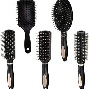 Tabanlly Hair Brush Set - 5 Pieces Hair Care Set for Curls and Care - Heat, Dry and Wet Brushes - Ideal for Curly Hair and Care (Black)