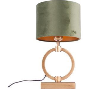 Tafellamp ring Devon small met kap | 1 lichts | groen / goud / brons | metaal / stof | Ø 15 cm | 37 cm hoog | dimbaar | modern / sfeervol design