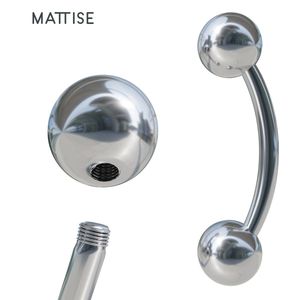 MATTISE Zilveren Chirurgisch Stalen Navelpiercing — Zilver Kleurige — 8 x 1,2 mm Staafje & 4 mm Bolletjes — Gebogen Staafje Navel Piercings met Balletjes