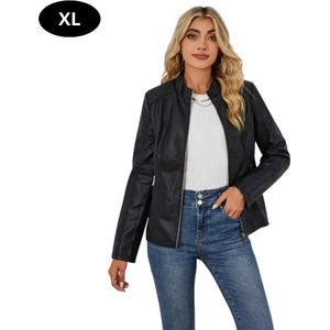 Nivard Leren Jas - Leather Jacket - Lederen Jas - Bomberjack - Pilotenjack - Blazer - Biker - Motorjas - Motormuis - Dames - Zwart S