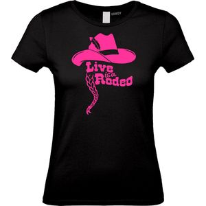 Dames t-shirt Live Is A Rodeo | Carnavalskleding heren dames | Carnaval Kostuum | Foute Party | Zwart Dames | maat XXL