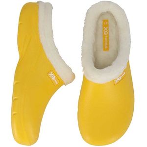 XQ tuinklompen dames - geel uni - met bont - maat 38