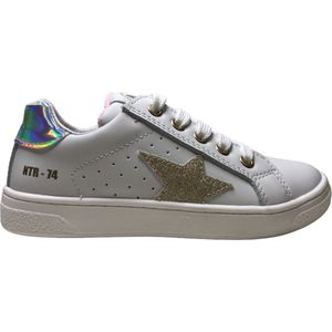 Naturino - Pinn - Mt 24 - veter/rits lederen sneakers - bling bling gouden ster - wit