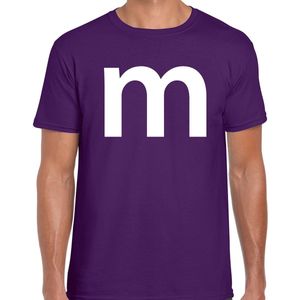 Letter M verkleed/ carnaval t-shirt paars voor heren - M en M carnavalskleding / feest shirt kleding / kostuum L