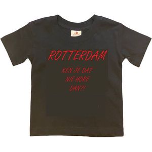 Rotterdam Kinder t-shirt | Rotterdam ken je dat nie hore dan?! | Verjaardagkado | verjaardag kado | grappig | jarig | Rotterdam | Feyenoord | cadeau | Cadeau | Zwart/rood | Maat 122/128